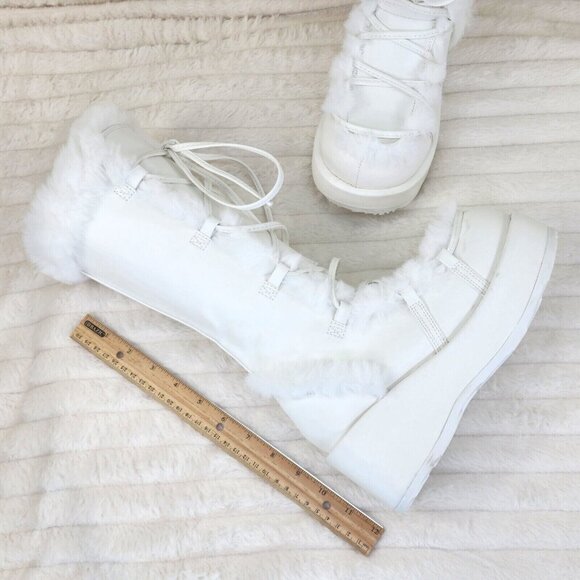 Demonia White Cub 311 Platform Furry Mammoth Stomper Knee Boots - Picture 5 of 11